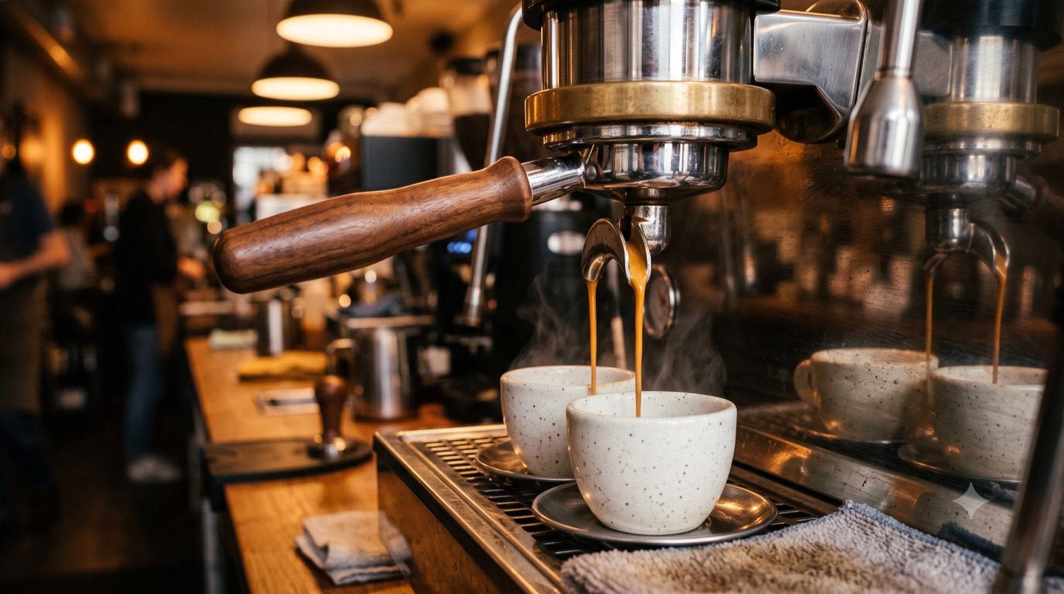 Máy pha espresso chiết xuất hai dòng cà phê với lớp crema vàng