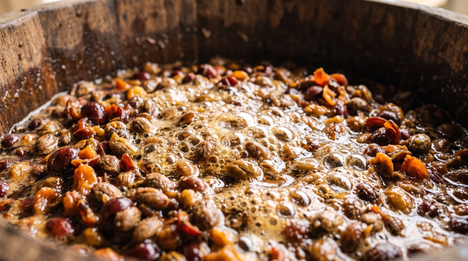 Khối cà phê đang lên men với bọt khí và lớp nhầy mucilage